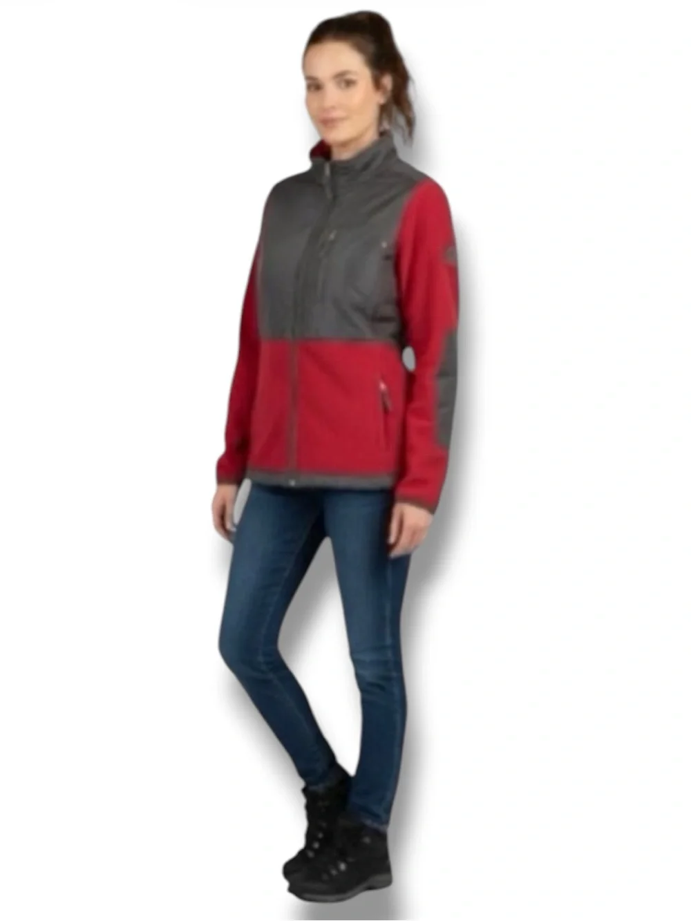 Sport Savvy Cozy Retro Red & Gray Fleece Jacket Women’s M Outdoor Gorpcore 🏔️